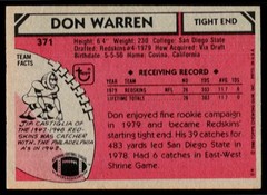 Don Warren, 1980 Topps, #371, Washington Redskins, RC