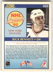 1990-91 Score Canadian #400 Rick Bennett New York Rangers Rookie
