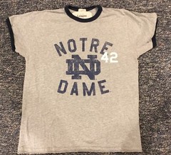 League Notre Dame ND 42 Gray Blue Ringer T-Shirt Adult Small Classic Fit EUC
