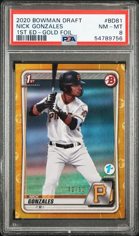 2020 Bowman 1st Edition Draft Nick Gonzales #BD-81 Gold Foil /50 PSA 8 NM-MT