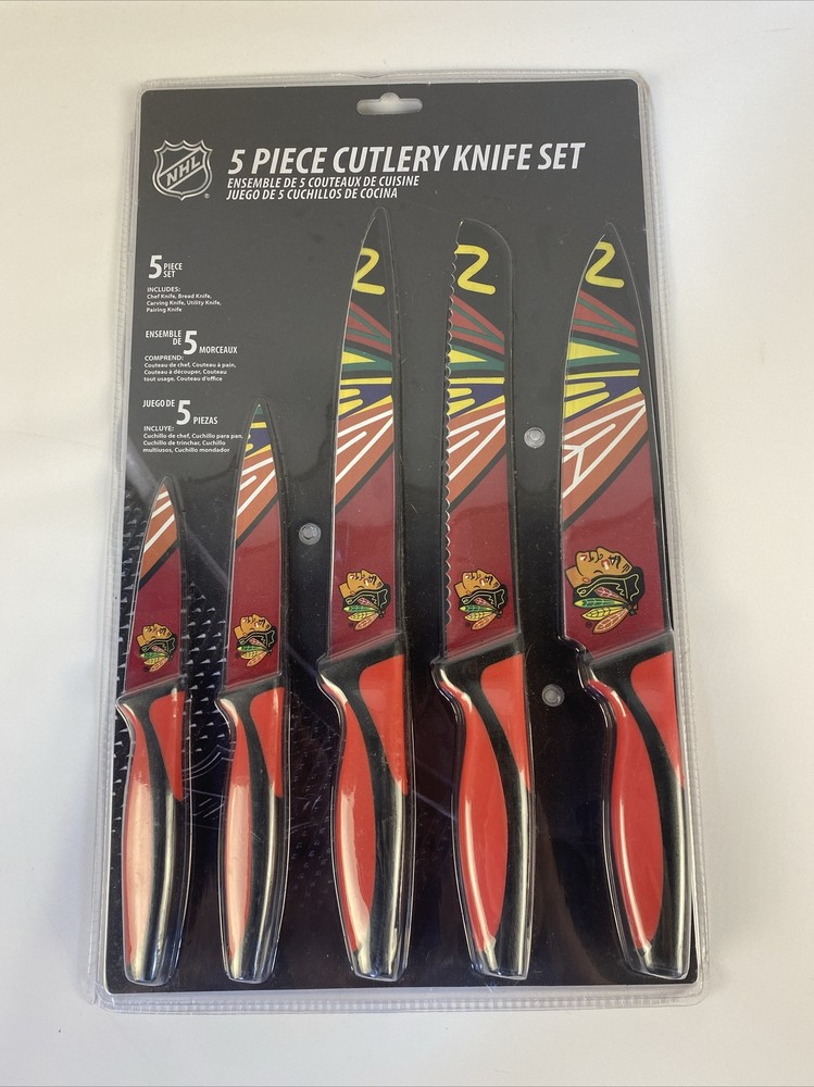 Sports Vault NHL Chicago Blackhawks Kitchen Knives Set of Five