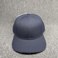American Needle Premier Group Navy Blue Blank Snapback Hat Flat Brim Gray Under
