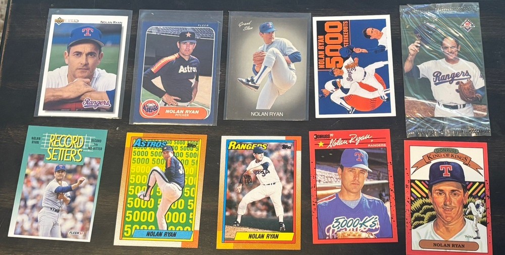 Nolan Ryan baseball cards 1980&rsquo;s- present ; 10 count