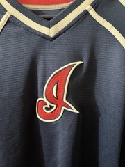 Vintage Majestic Cleveland Indians Baseball Jersey Navy And Red Trim Size 2XL
