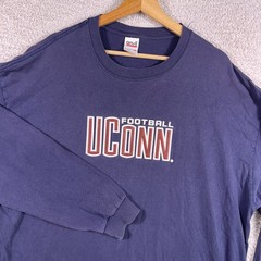 Vintage UCONN Huskies Football Shirt Mens 2XL Blue Long Sleeve Y2K Faded CT