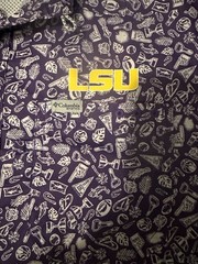 Columbia PFG LSU Tigers Purple Short Sleeve Button-Down Shirt Mens Size M print