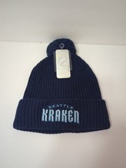 Seattle Kraken Navy Blue Wordmark Logo Fanatics Branded Cuffed Knit Mens Hat NEW