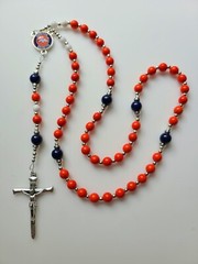 Denver Broncos Rosary Necklace Football Orange Navy Blue and White Gemstones