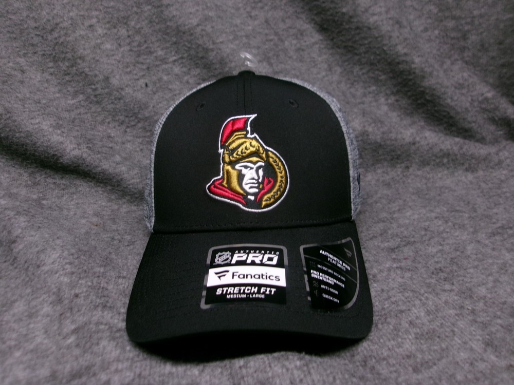 Ottawa Senators Hat Cap Fitted Men M L Black Hockey Authentic Pro Flex Fanatics