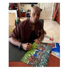Didier Drogba Signed Chelsea Football Photo: UCL Header. Framed