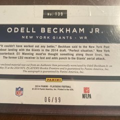 Odell Beckham Jr Rookie RPA Auto Patch Jersey NY Giants 6/99. 2014 Playbook. RC