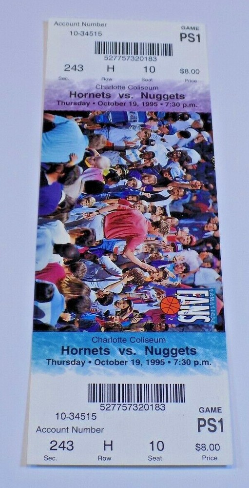 Charlotte Hornets Denver Nuggets Ticket Stub #10 10/19/95 Larry Johnson
