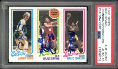Signed 1980 Topps Bird, Magic, and Erving Autograph Card – PSA Authentic Auto 10