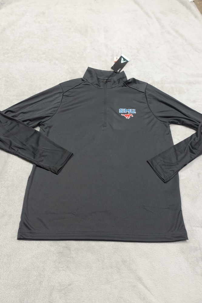 SMU Mustangs Antigua Mens M Black/Gray Content Quarter-Zip Pullover Top NWT