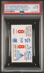 HANK AARON HR #715 TICKET STUB 1974🎟HISTORIC PASS BABE RUTH ALL-TIME 4/8🔥PSA 8
