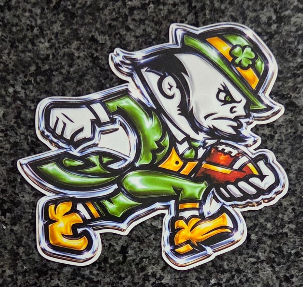 Notre Dame Fighting Irish Leprechaun Vinyl Delcal / Sticker Water Resistant UV