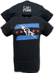 Return of CM Punk Blue Logo Black T-shirt