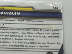 2023 Bowman University Chrome – Sam Hartman #165 Purple Refractor /399 (RC)