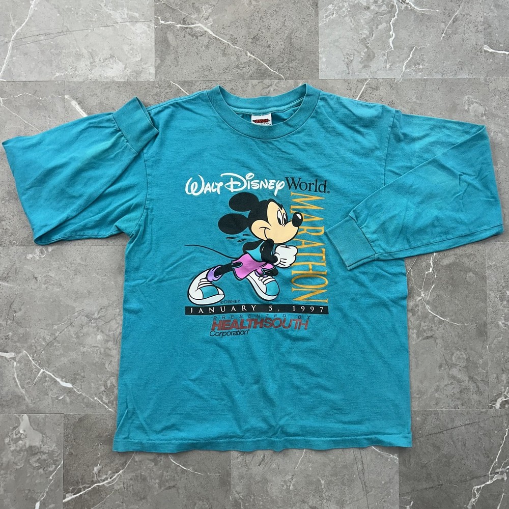 90s Vintage Mickey Mouse Marathon Graphic Tee Mens Medium Walt Disney Shirt