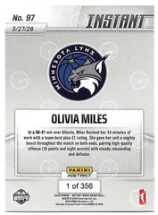 Olivia Miles ROOKIE 2026 Panini Instant WNBA #97 SP /356 Minnesota Lynx