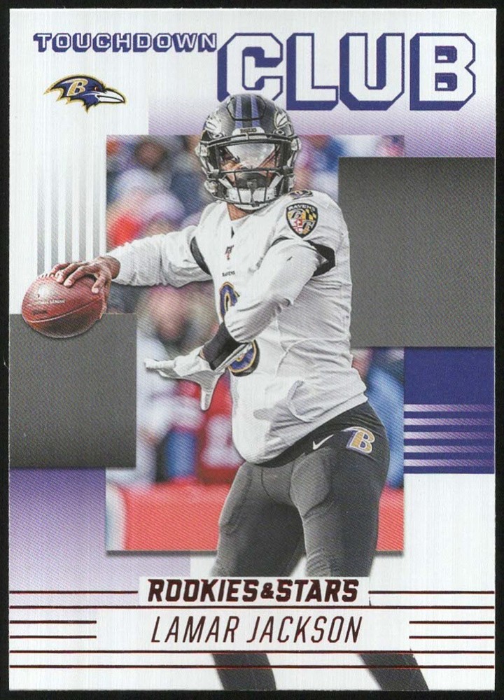 2020 Panini Rookies & Stars LAMAR JACKSON « TOUCHDOWN CLUB » Red Foil #TC-2