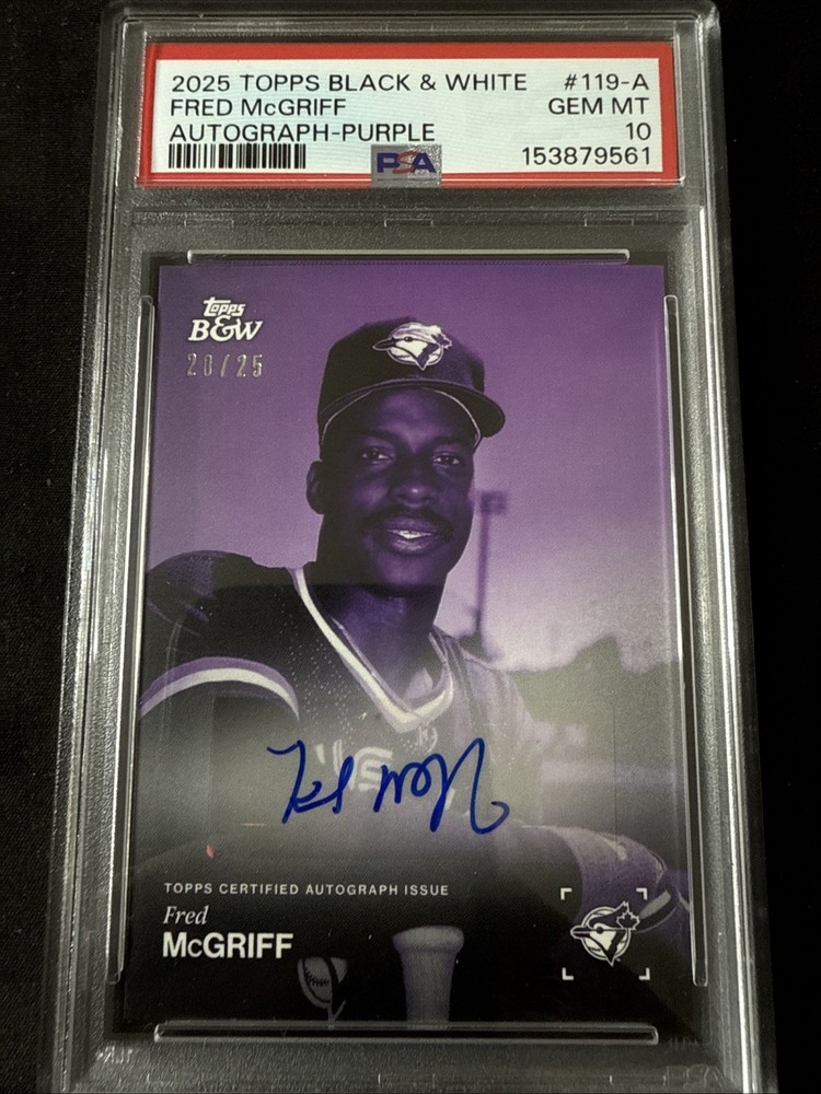 2025 Topps Black & White Fred McGriff Auto – Purple 20/25 PSA 10 Gem Mint