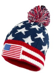 USA Winter Hat, American Flag Beanie With Pom Pom