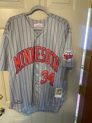 MLB Kirby Puckett #34 Minnesota Twins 1987 Jersey gray/blue/red xl mit ness HOF.