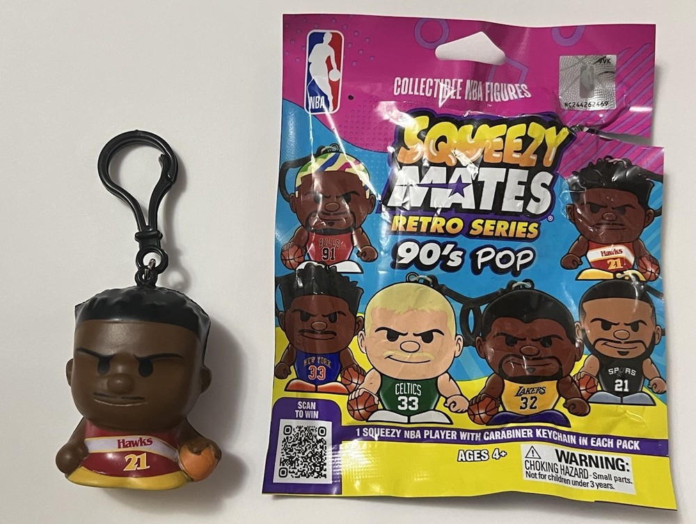 NEW DOMINIQUE WILKINS Atlanta Hawks Squeezy Mates Retro Series 90’s Pop Bag Clip