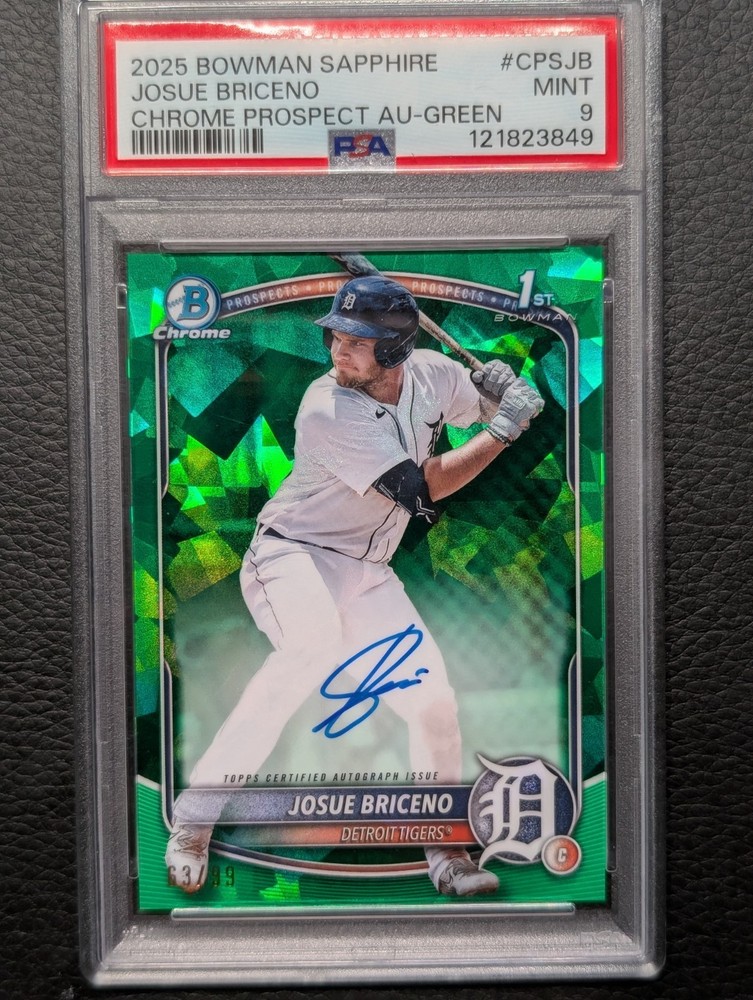 Josue Briceno 2025 Bowman Sapphire Chrome 1st Auto #CPS-JB Green /99 PSA 9