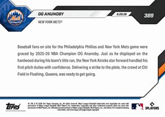 2026 Topps Now MLB #389 OG Anunoby New York Knicks New York Mets PRESALE