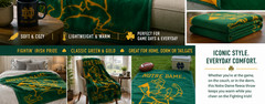 Biederlack Notre Dame Fighting Irish Fleece Throw Blanket Green Gold 57×47 USA