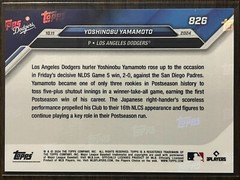 2024 Topps Now #826 Yoshinobu Yamamoto Los Angeles Dodgers RC