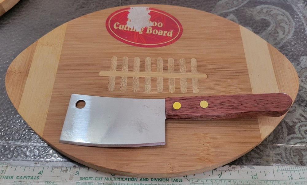 Football Shape Bamboo Cutting Board 9.25&Prime; x 6.25&Prime; & 2-7/8&Prime; Blade Mini Cleaver