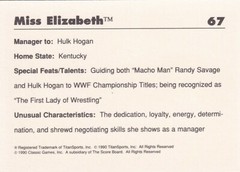 Miss Elizabeth 1990 Classic WWF Card #67 WWE WCW Wrestlemania Superstar Legend