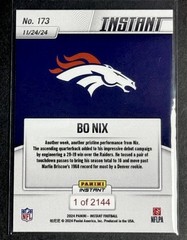 🇺🇸RARE RECORD BREAK🇺🇸2024 Panini BO NIX SP-RC #173 NFL Denver Broncos