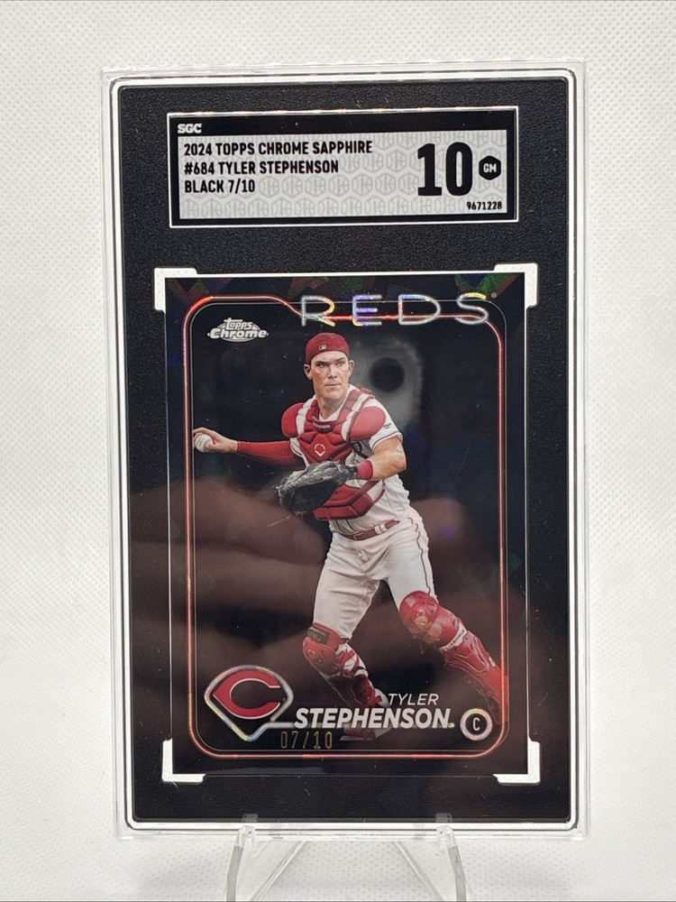 /10 2024 Topps Chrome Sapphire #684 Tyler Stephenson Black Refractor SGC 10 Reds