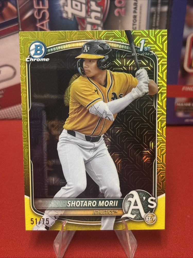 2025 Bowman Chrome – Prospects Shotaro Morii #BCP-170 Yellow Mojo Refractor /75