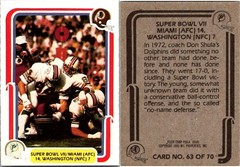 1980 Fleer Team Action MIAMI DOLPHINS/WASHINGTON REDSKINS #63 VG