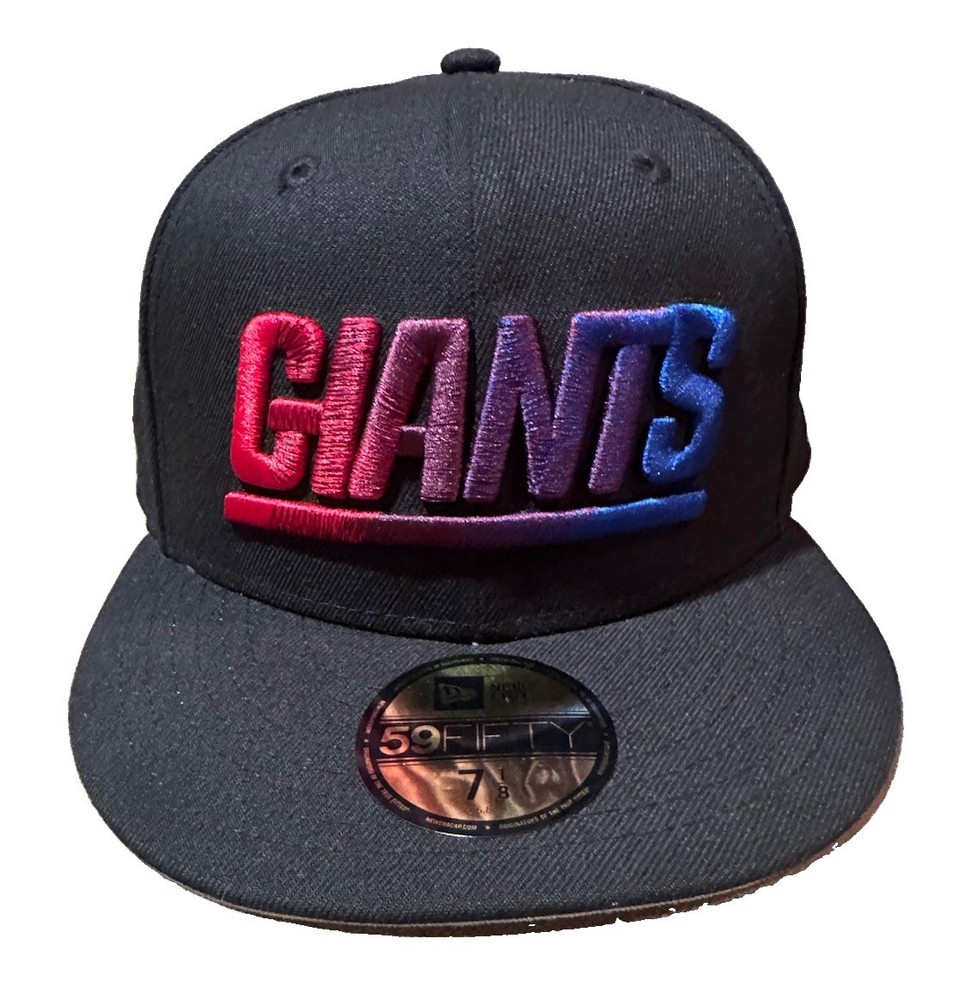 New Era 59FIFTY New York Giants Black W/Color Dim Wordmark Fitted Cap 7-1/8 New