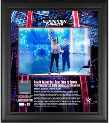 Roman Reigns WWE Framed 15×17 &rsquo;23 Elimination Chamber Collage w/MU Canvas-LE 250