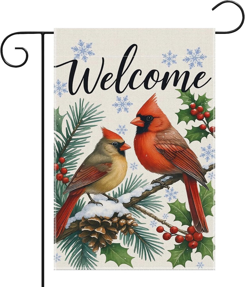12 x 18 Inches Winter Cardinal Welcome 12 inches x 18 inches,