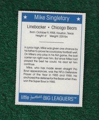 MIKE SINGLETARY BAYLOR NFL HOF – 1990 LITTLE FOOTBALL BIG LEAGUERS CARD BEARS