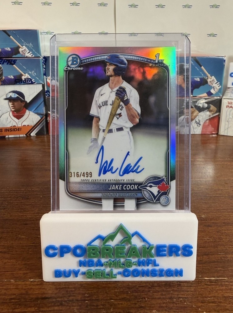 Jake Cook 2025 Bowman Chrome 1st Refractor Auto # /499 CPA-JC Blue Jays Jacob 25