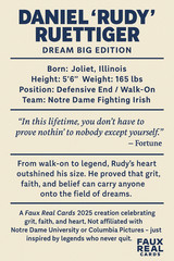 2025 Daniel Rudy Ruettiger Notre Dame Fighting Irish Custom Parody Card