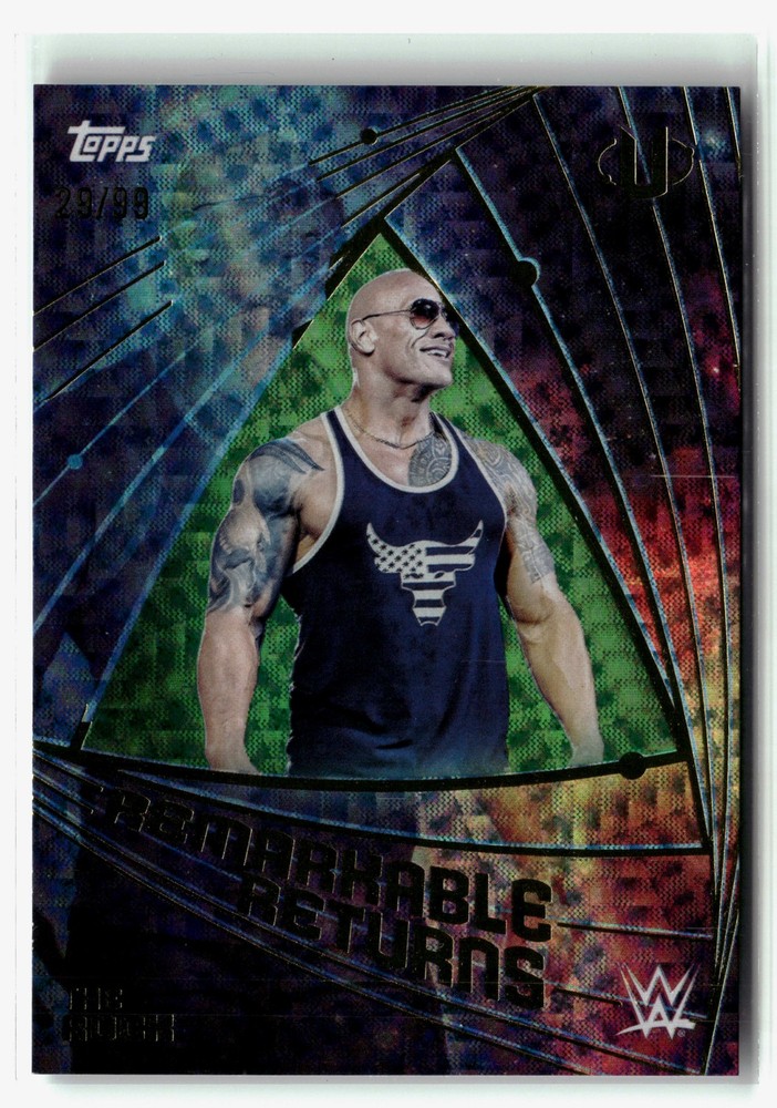 2025 Topps Universe WWE #RRE-1 The Rock Remarkable Returns Green Electric #/99
