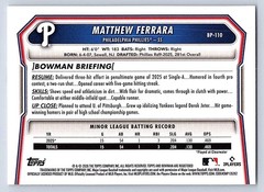 MATTHEW FERRARA PHILLIES RC 1st card 2026 BOWMAN PROSPECTS #BP-110