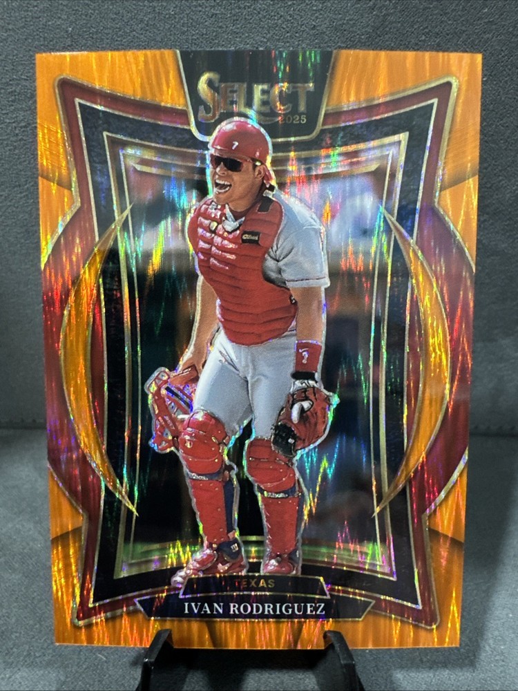 2025 Panini Select Concourse Orange Flash Prizm Ivan Rodriguez #48 Texas Rangers