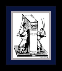 NEW YORK YANKEES GREATS MATTED PIC OF VINTAGE CARTOON OF MANTLE AND MARIS
