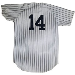 Rawlings Baseball Jersey White Navy Blue Striped Button Down Number 14 Large Vtg
